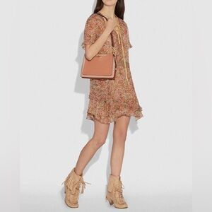 Coach Dreamer Bag Leather Shoulder Suede Casual Chic Colorblock Elegant Tan
